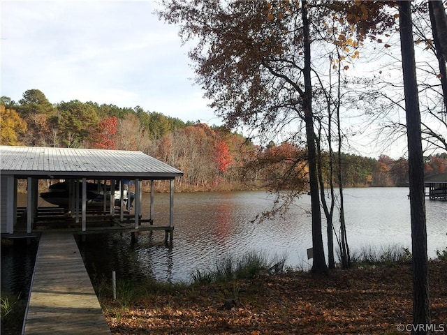 dock area featuring a water view