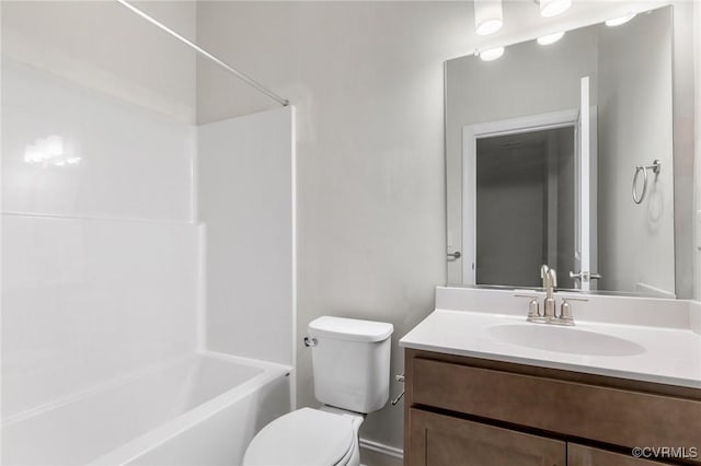 full bathroom featuring vanity, shower / tub combination, and toilet