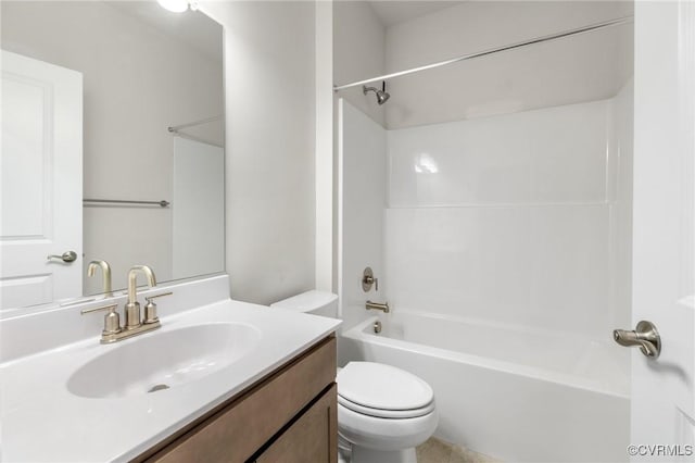 full bathroom featuring toilet, shower / bathing tub combination, and vanity