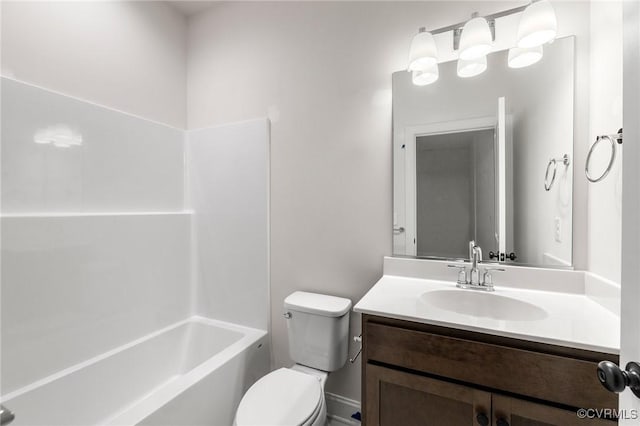 full bathroom featuring shower / bathtub combination, vanity, and toilet