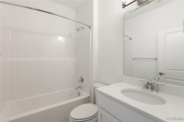 full bathroom with vanity, shower / bathtub combination, and toilet