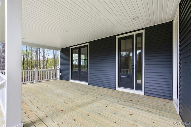 wooden terrace with french doors