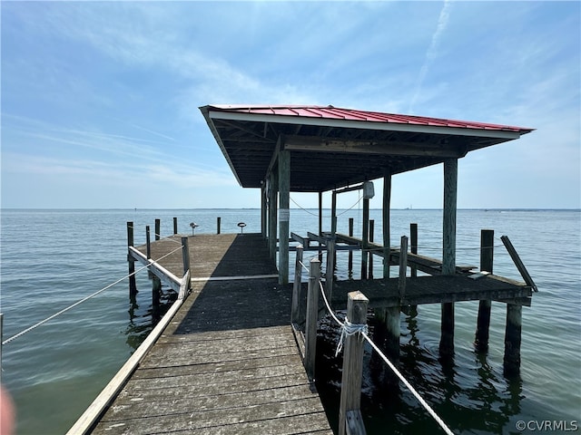 dock area with a water view