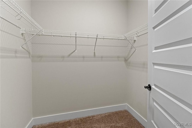 spacious closet with dark colored carpet