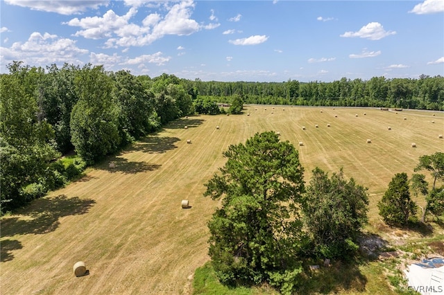 birds eye view of property featuring a rural view