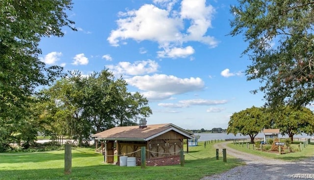 view of home's community featuring a yard and a water view