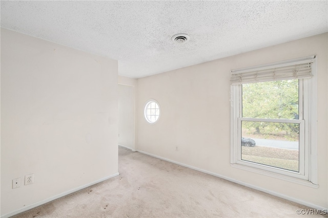 carpeted empty room with a healthy amount of sunlight and a textured ceiling