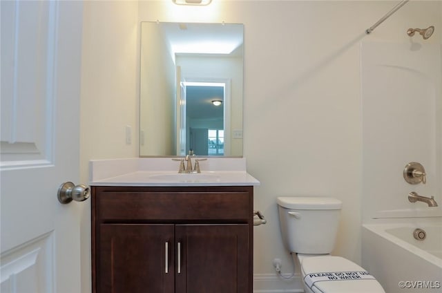 full bathroom featuring vanity, shower / bath combination, and toilet