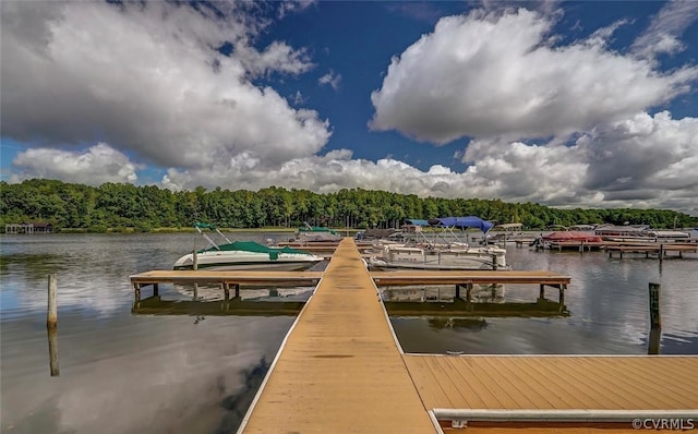 view of dock with a water view