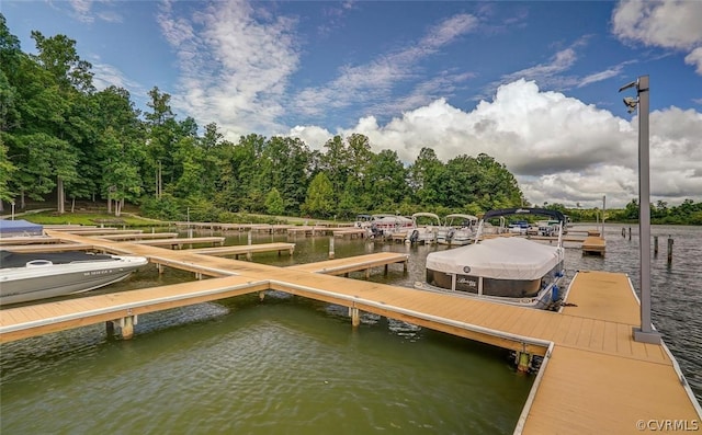 view of dock with a water view