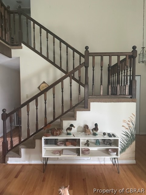 stairway featuring wood-type flooring