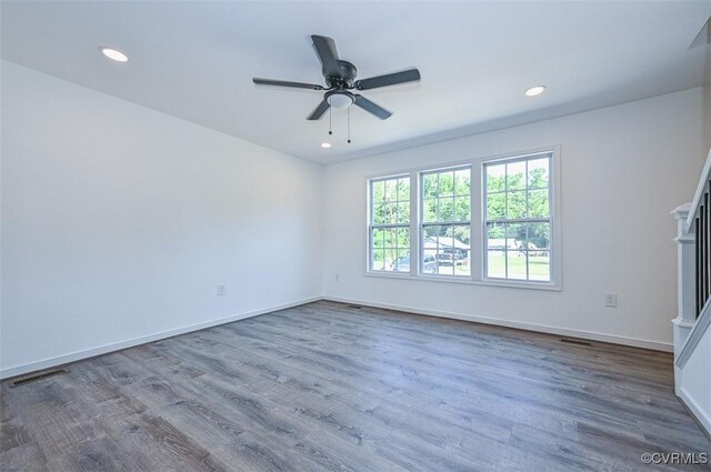 5170 Takach Rd, Prince George, VA 23875 - empty room featuring a ceiling fan, wood finished floors, visible vents, and recessed lighting