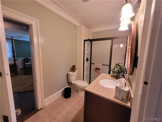 1501 Saxkey Rd, Drakes Branch, VA 23937 - full bathroom with tile patterned flooring, a shower stall, vanity, baseboards, and toilet