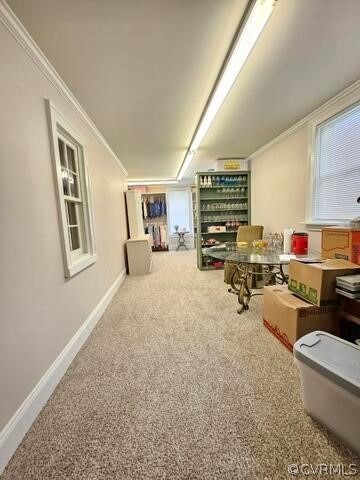 1501 Saxkey Rd, Drakes Branch, VA 23937 - interior space featuring carpet floors, baseboards, and crown molding