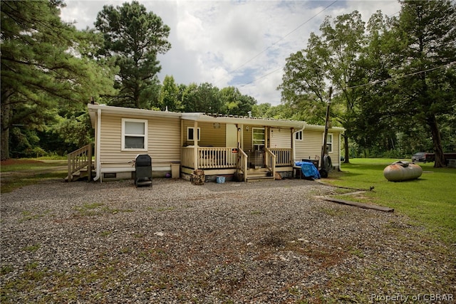 rear view of property featuring a lawn