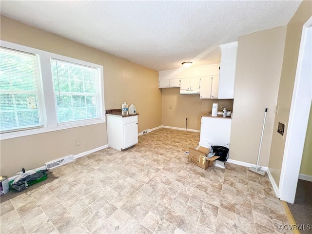 interior space featuring baseboards, visible vents, and a textured ceiling