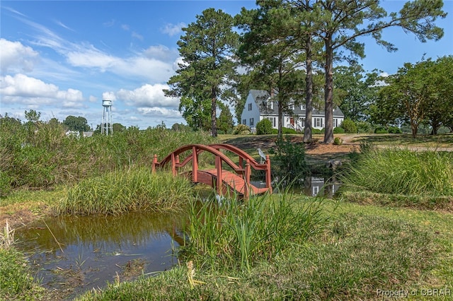 exterior space featuring a water view