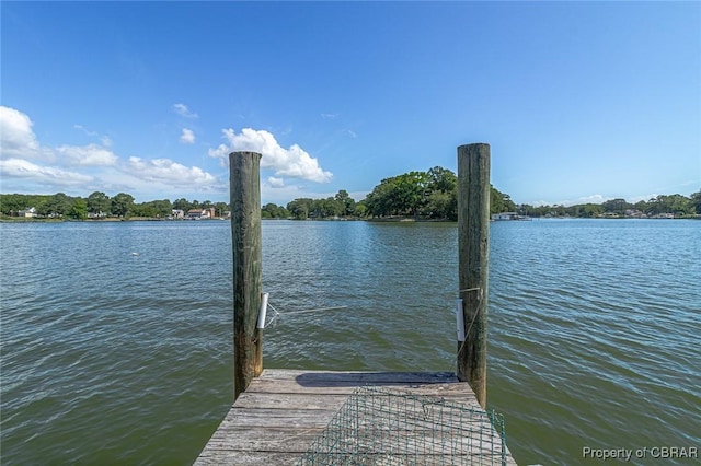 view of dock featuring a water view