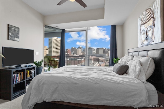 bedroom featuring carpet and ceiling fan