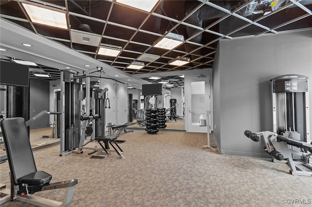 gym featuring carpet flooring