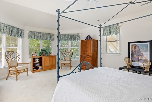 bedroom with multiple windows and carpet