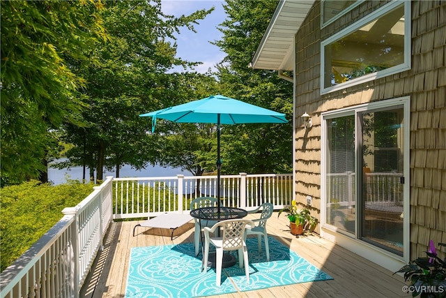 wooden terrace with a water view