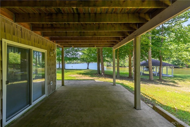 view of patio / terrace featuring a water view