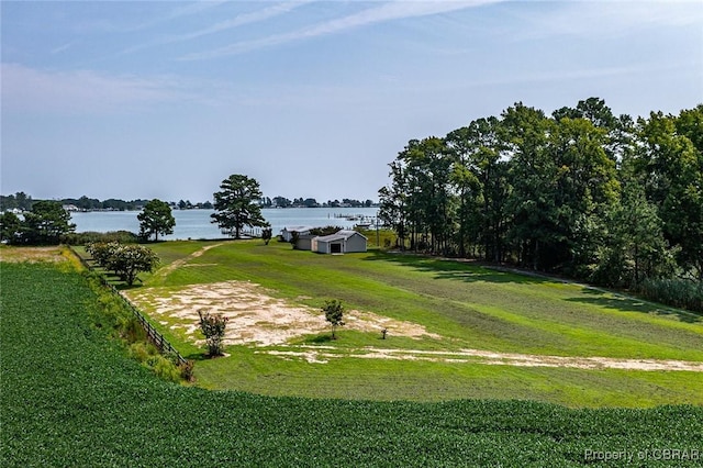 view of yard with a water view