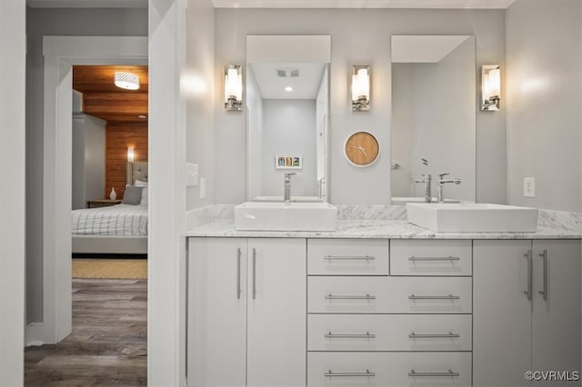 bathroom featuring wood-type flooring and vanity