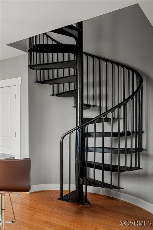 stairs with wood-type flooring