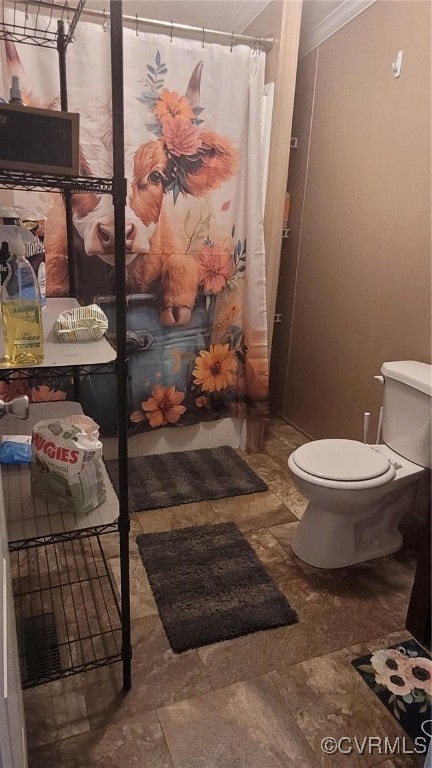 bathroom with crown molding and toilet