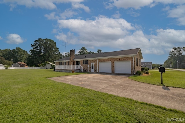 single story home with a front lawn and a garage