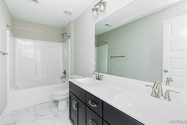 full bathroom with vanity, toilet, and tub / shower combination