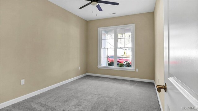 3323 Rock Creek Villa Dr, Quinton, VA 23141 - empty room featuring carpet flooring, ceiling fan, baseboards, and visible vents