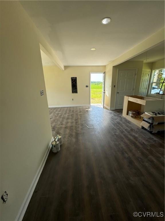 unfurnished living room featuring dark hardwood / wood-style floors