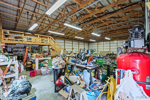 garage featuring a workshop area