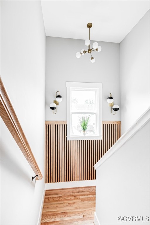 stairs with hardwood / wood-style floors