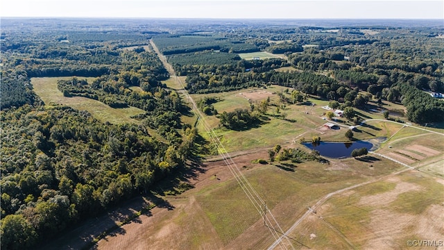 aerial view with a water view and a rural view