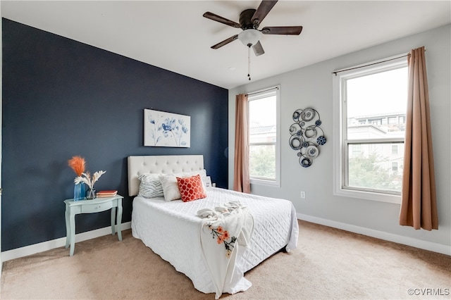 bedroom with carpet floors and ceiling fan