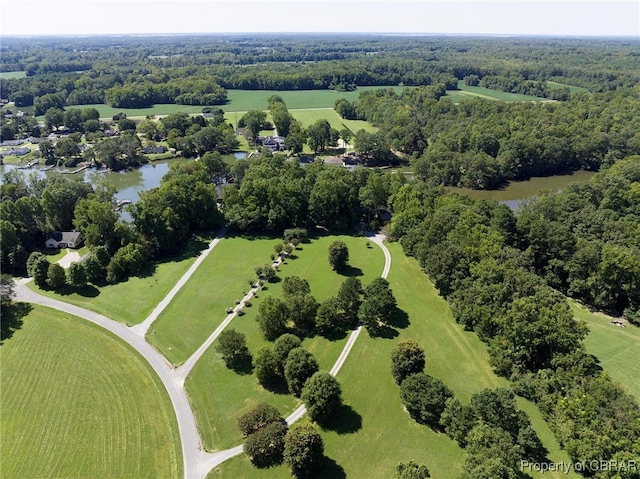 aerial view featuring a rural view and a water view