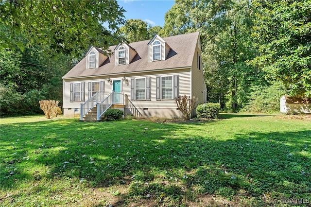 new england style home with a front lawn