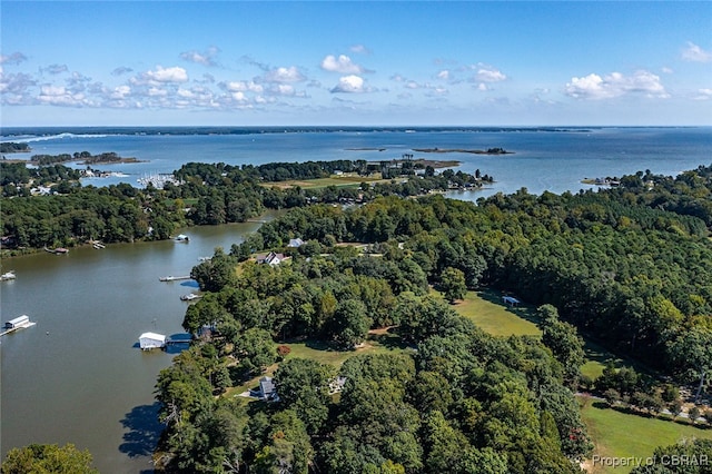 drone / aerial view featuring a water view