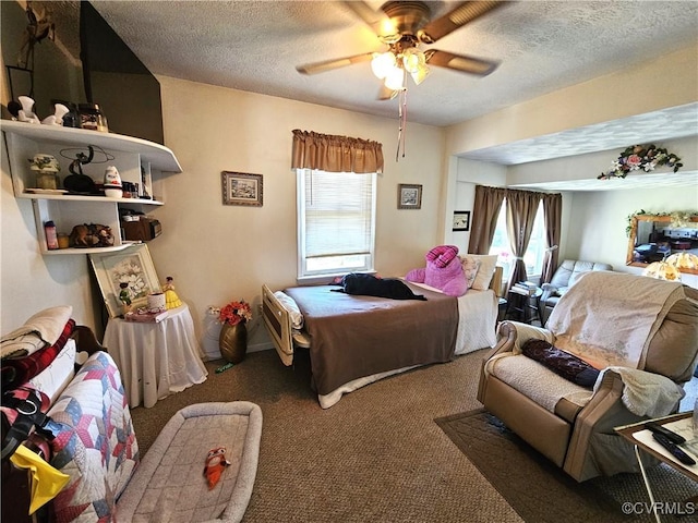 288 Cole Comfort Rd, Dillwyn, VA 23936 - bedroom featuring a ceiling fan, carpet, and a textured ceiling