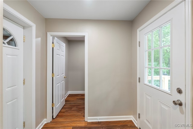 interior space with dark hardwood / wood-style flooring