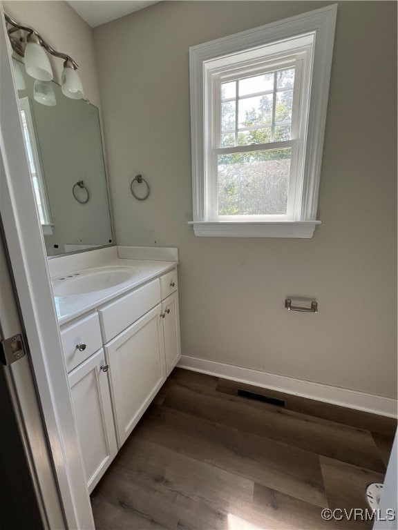 bathroom featuring wood-type flooring and vanity