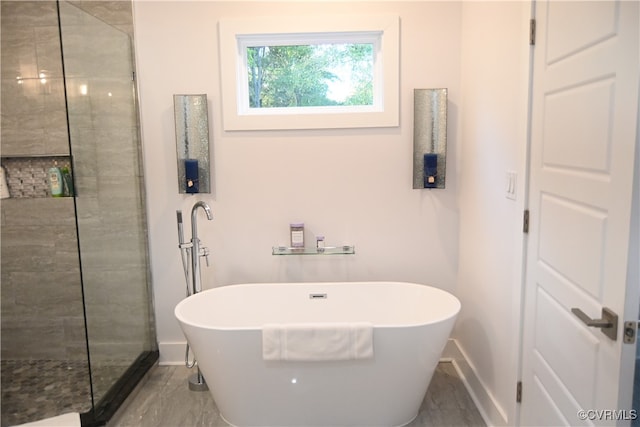 bathroom with plus walk in shower