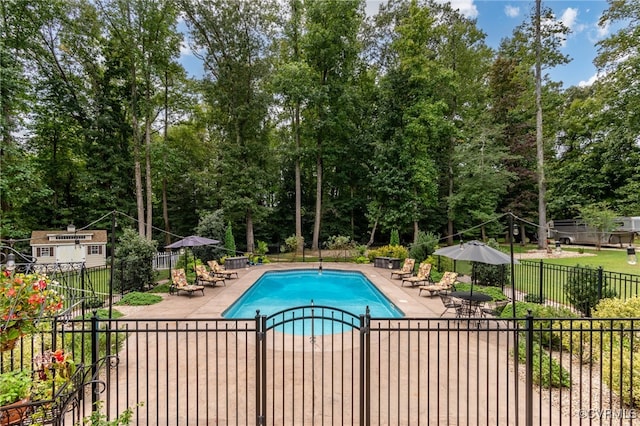 view of swimming pool featuring a patio area