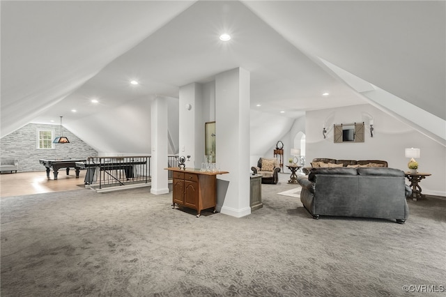 interior space featuring lofted ceiling