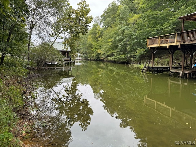 dock area with a water view