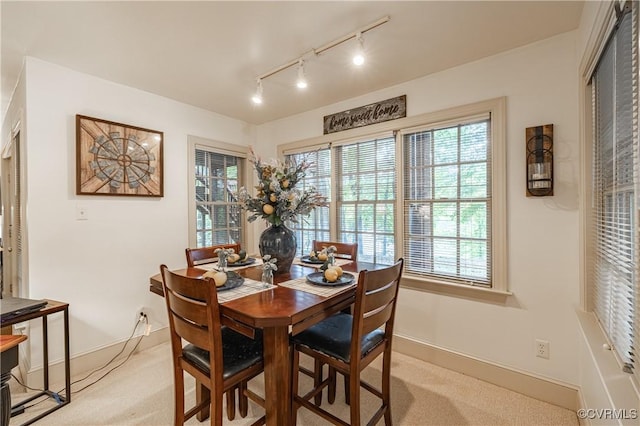 view of carpeted dining space